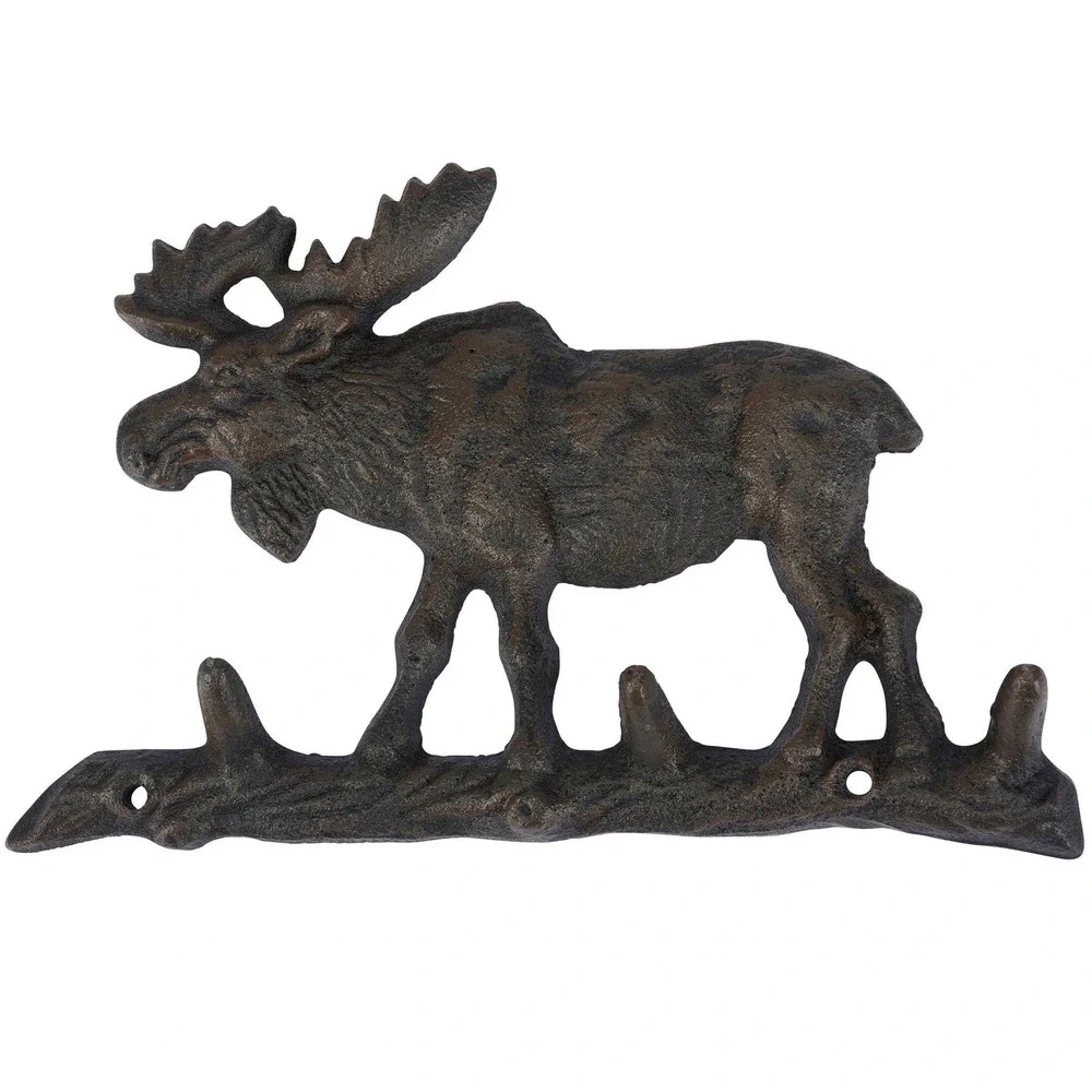 Cast Iron Bull Moose Three Hook Wall Rack Cabin Lodge Farmhouse Decor 9